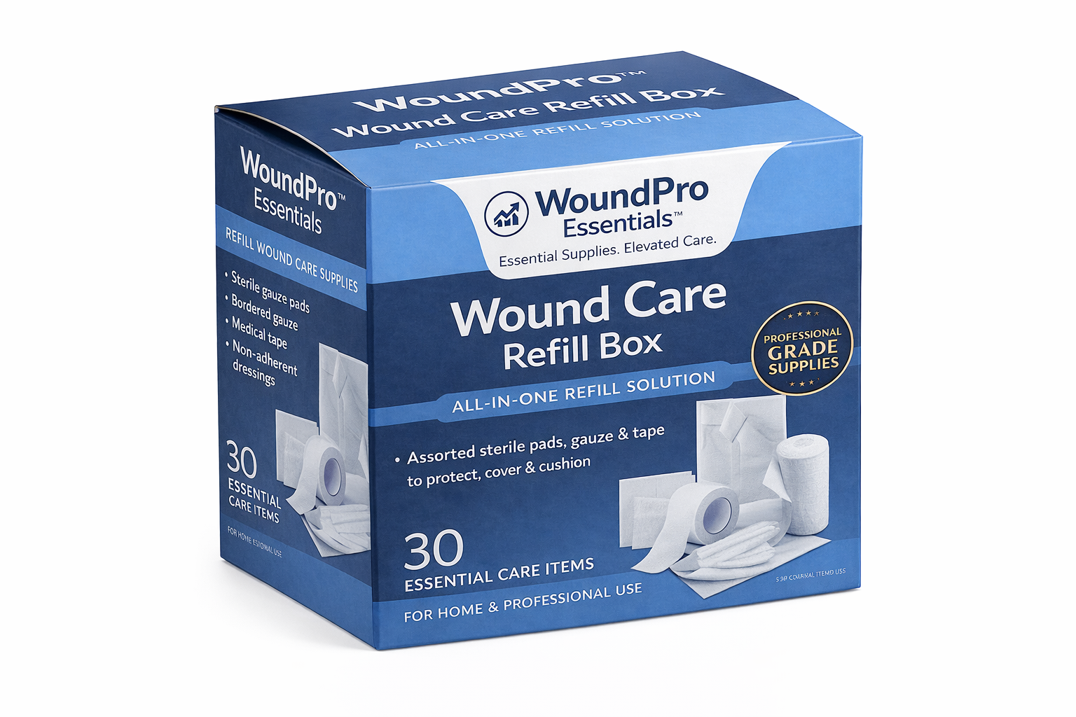 Wound care refill packs for restocking medical supplies