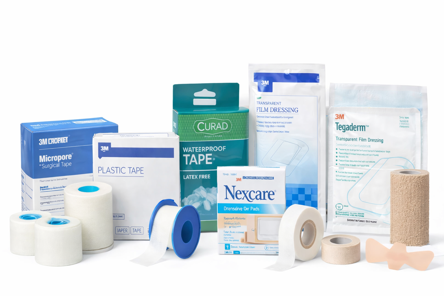 Medical tapes and wound care adhesives for secure dressing placement