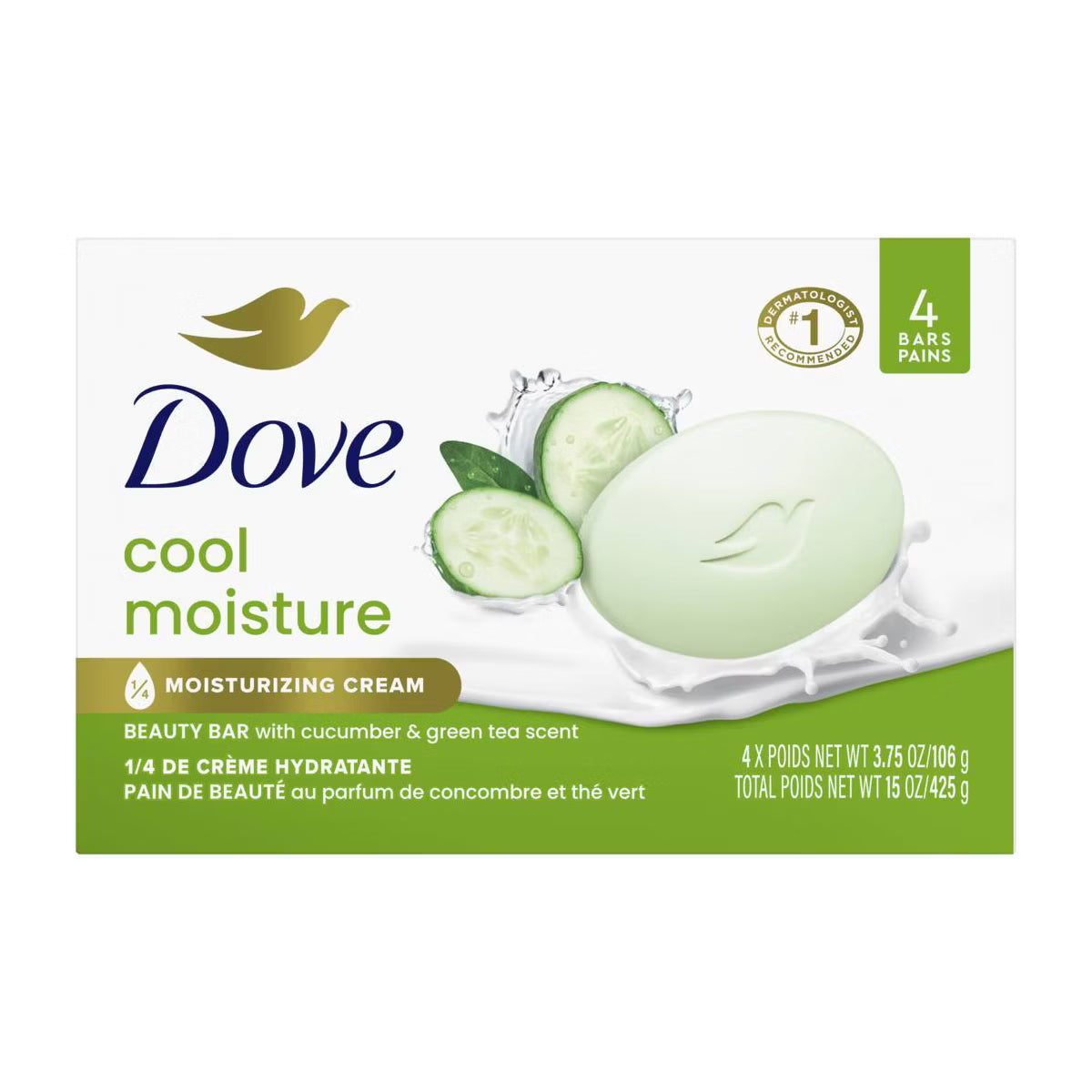 Dove Cool Moisture beauty bar soap 4 pack gentle cleansing for sensitive skin