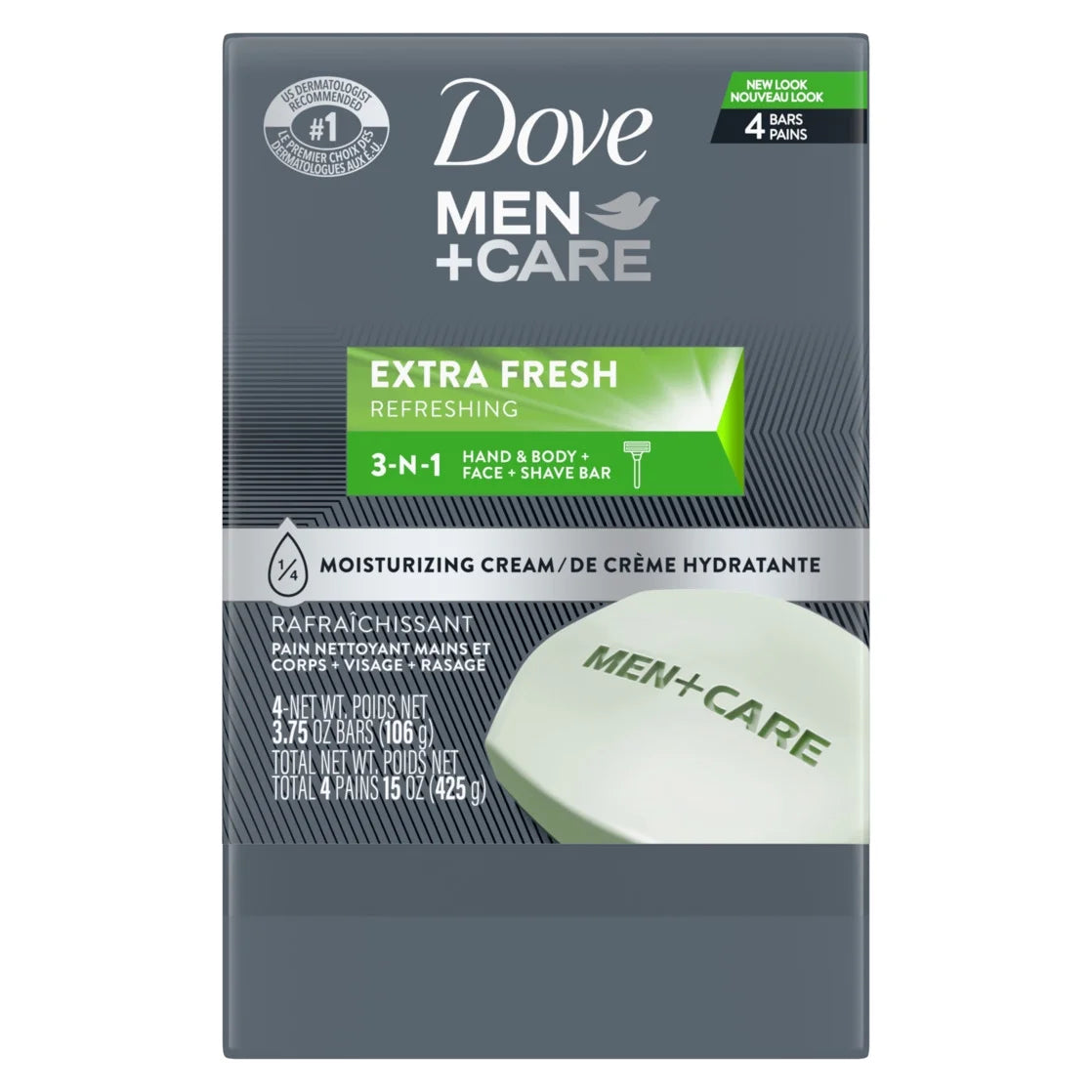 Dove Men+Care Extra Fresh 3 in 1 bar soap 4 pack for body face and shave