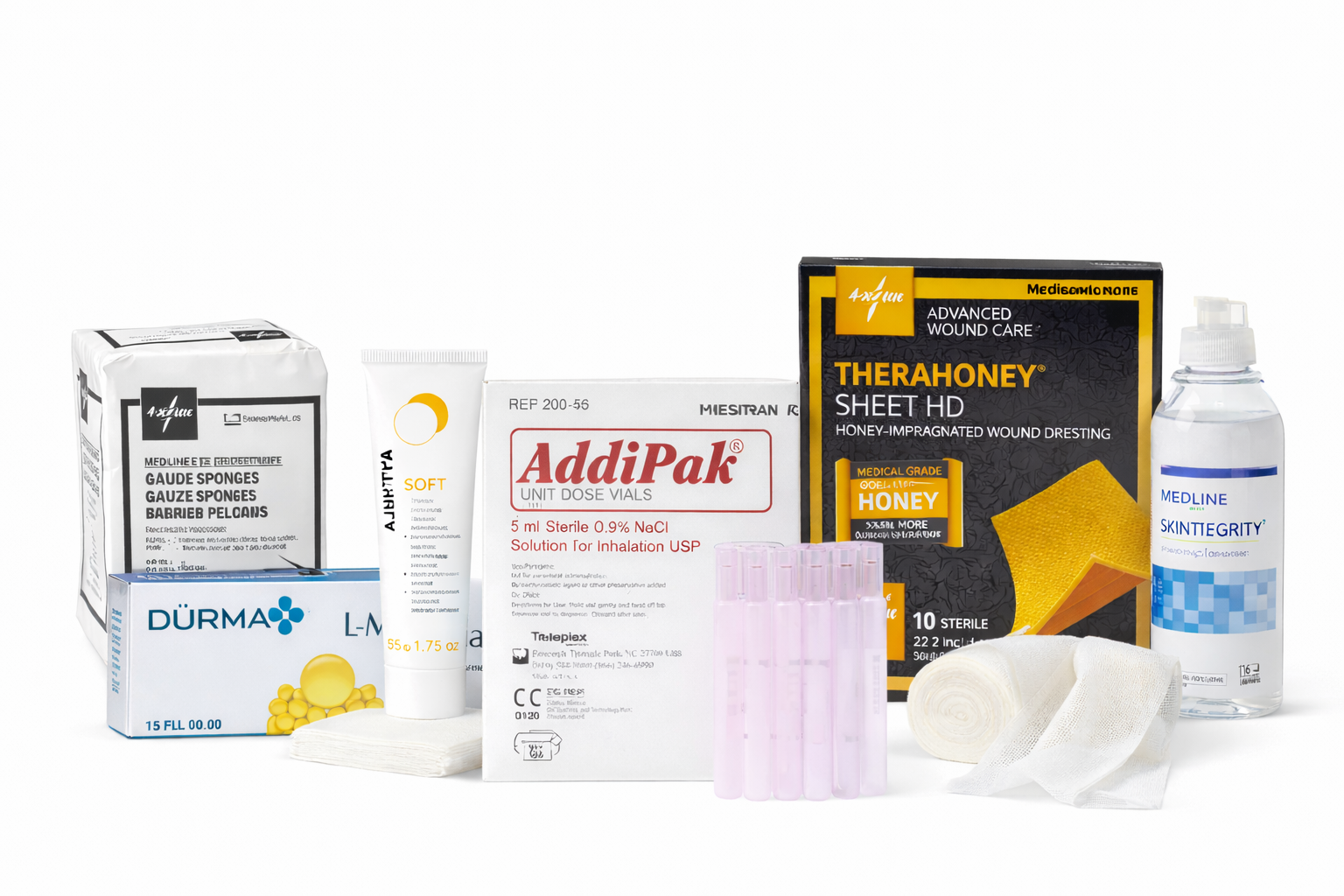 Wound care supplies for home, caregiver, and clinical use