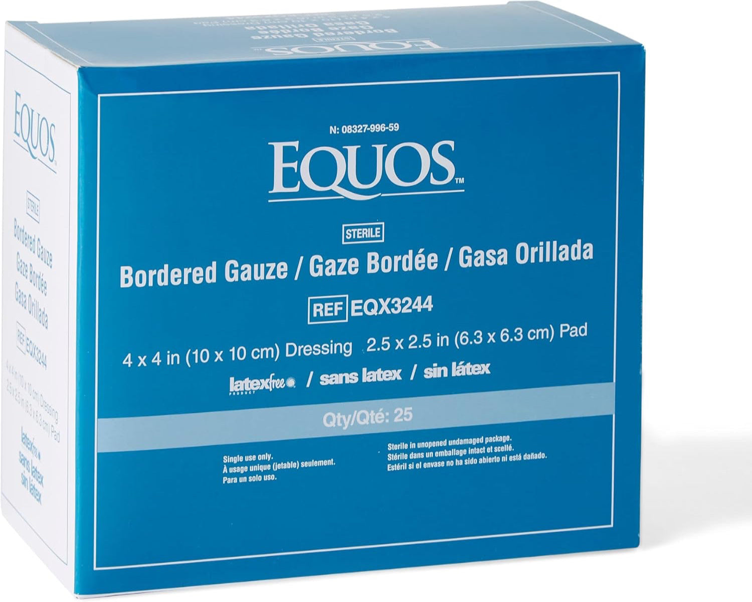 Sterile bordered gauze dressing with adhesive border for wound care