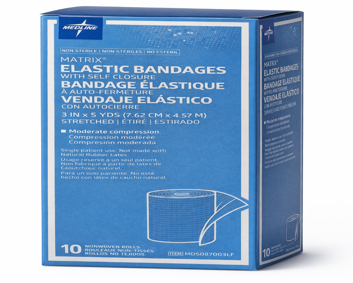 Elastic bandage with self-closure providing moderate compression and secure wound dressing support