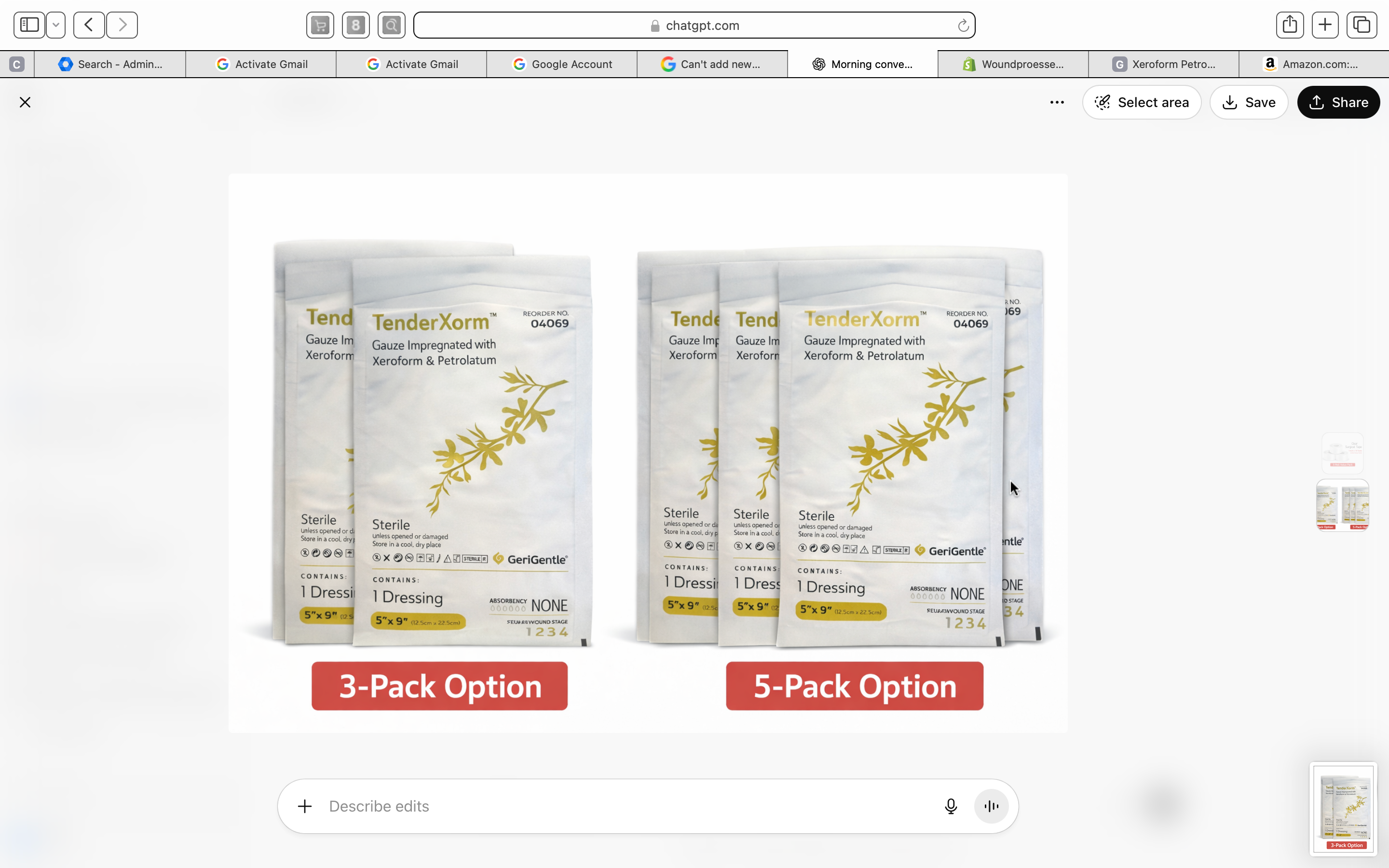 Xeroform Petrolatum Gauze Dressing 5” x 9” (Sterile) 3-pack