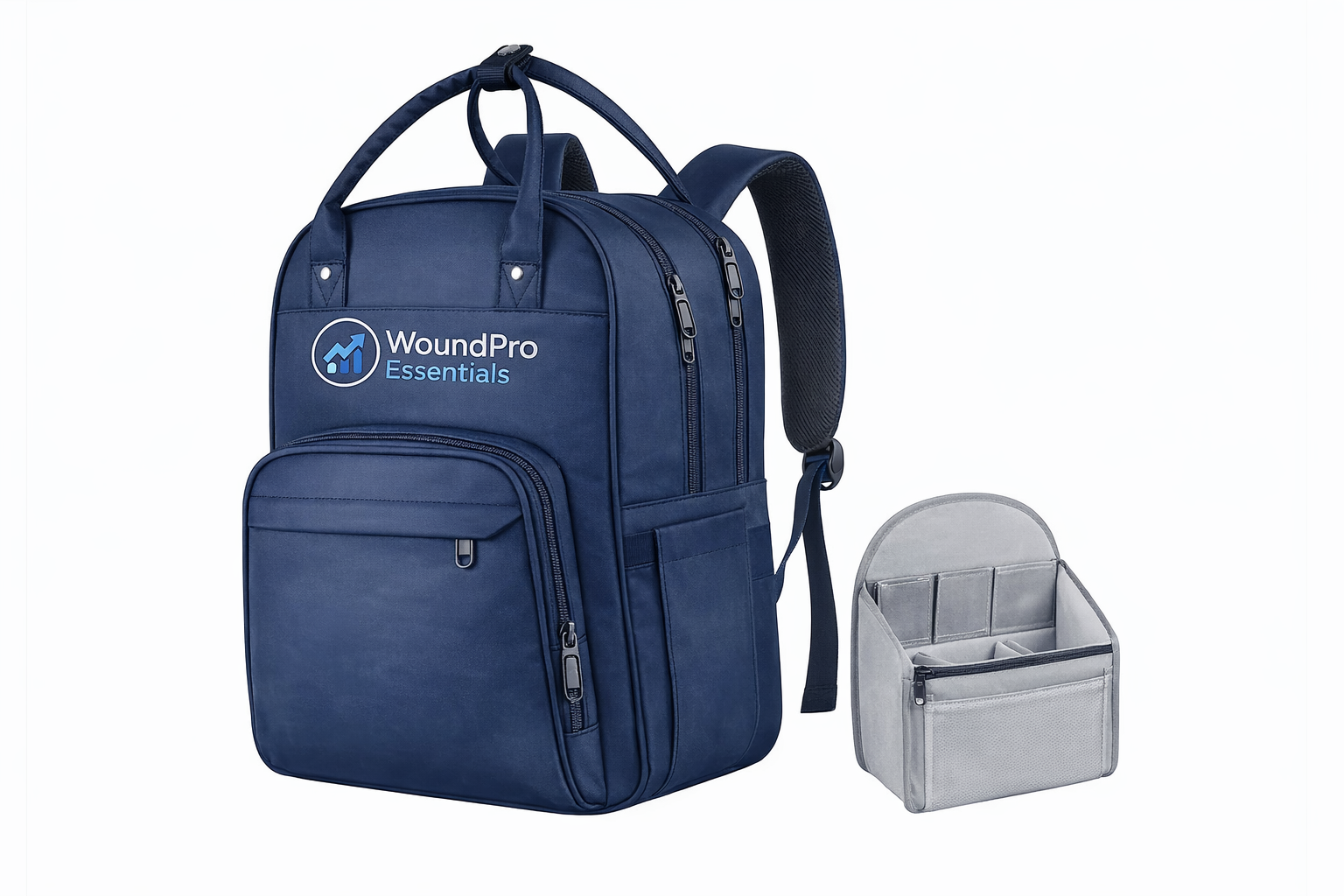 Professional nurse backpack designed for organized wound care supplies